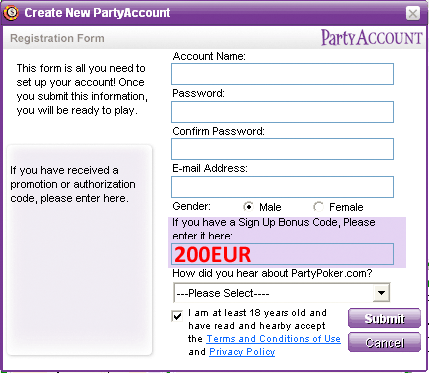 PartyPoker.com Signup Bonus Code : Open account